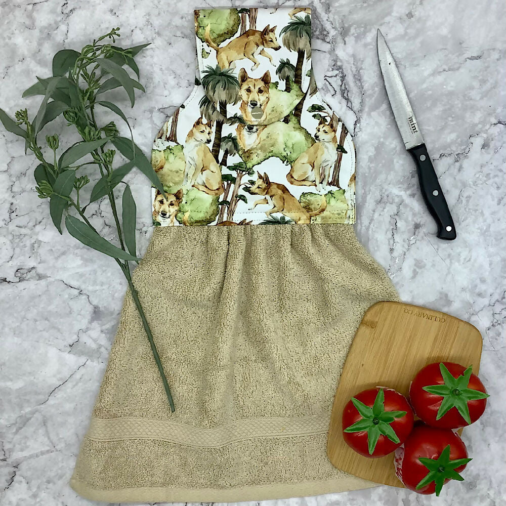 Dingoes hanging hand towel with fabric and loop top. - 2 Designs