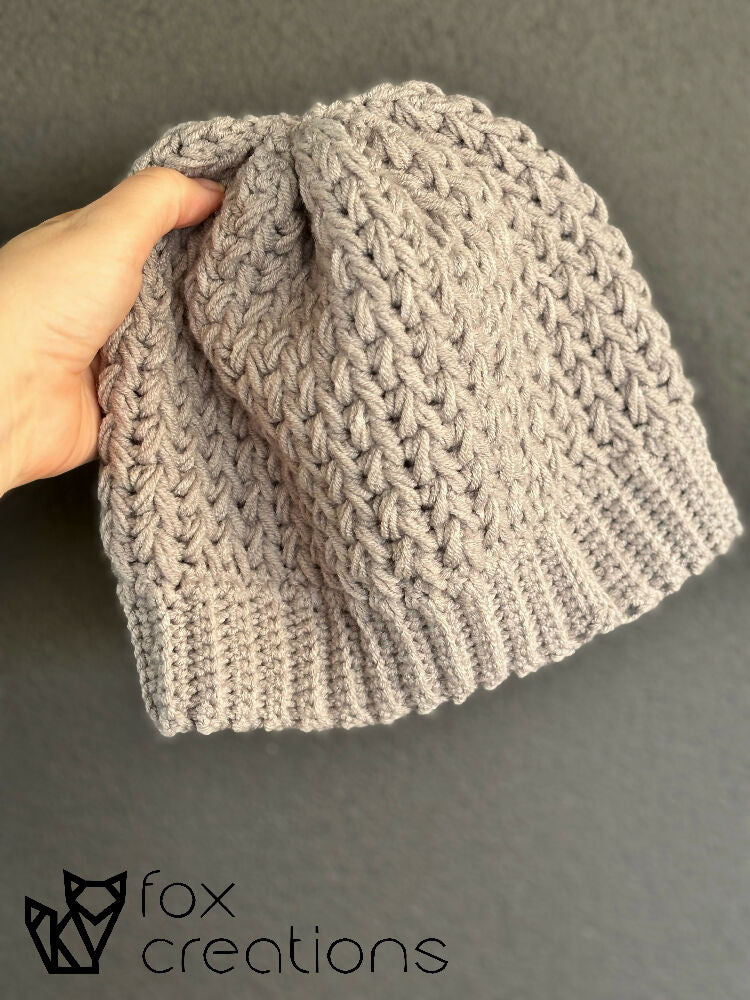 Elysium Feather Stitch Beanie Crochet Pattern