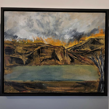 Fire in the valley. Original framed oil painting.