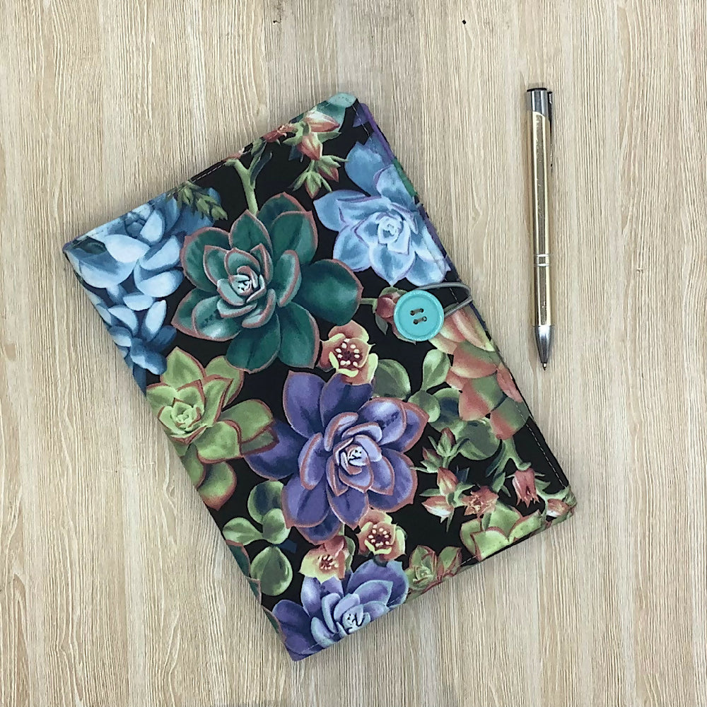 Succulents plants refillable A5 fabric notebook cover gift set - Incl. book and pen.