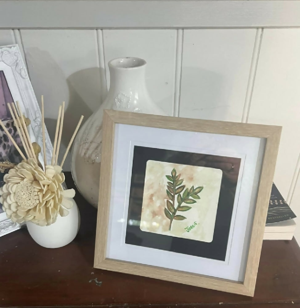Botanical watercolor , framed ready to hang or display on side table