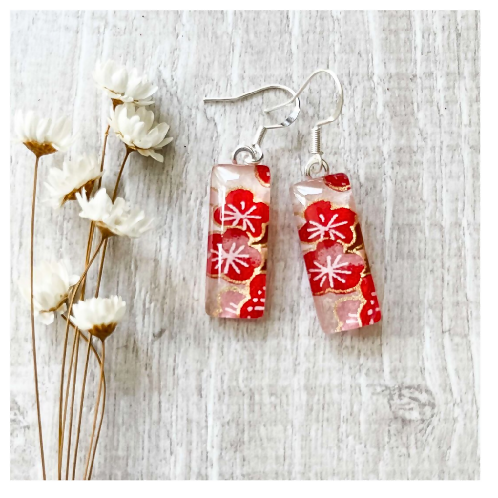 Red Flower Earrings • Japanese Cherry Blossom