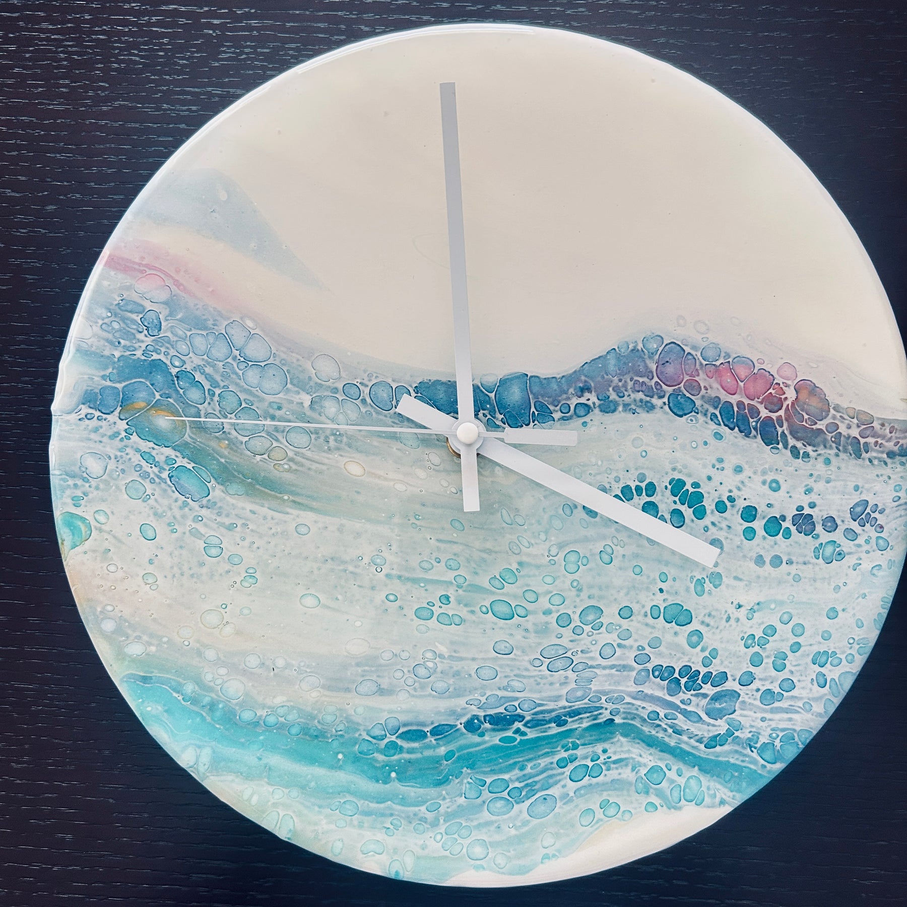 Timber Clock | 30cm Fluid Art/Resin |Blue - White