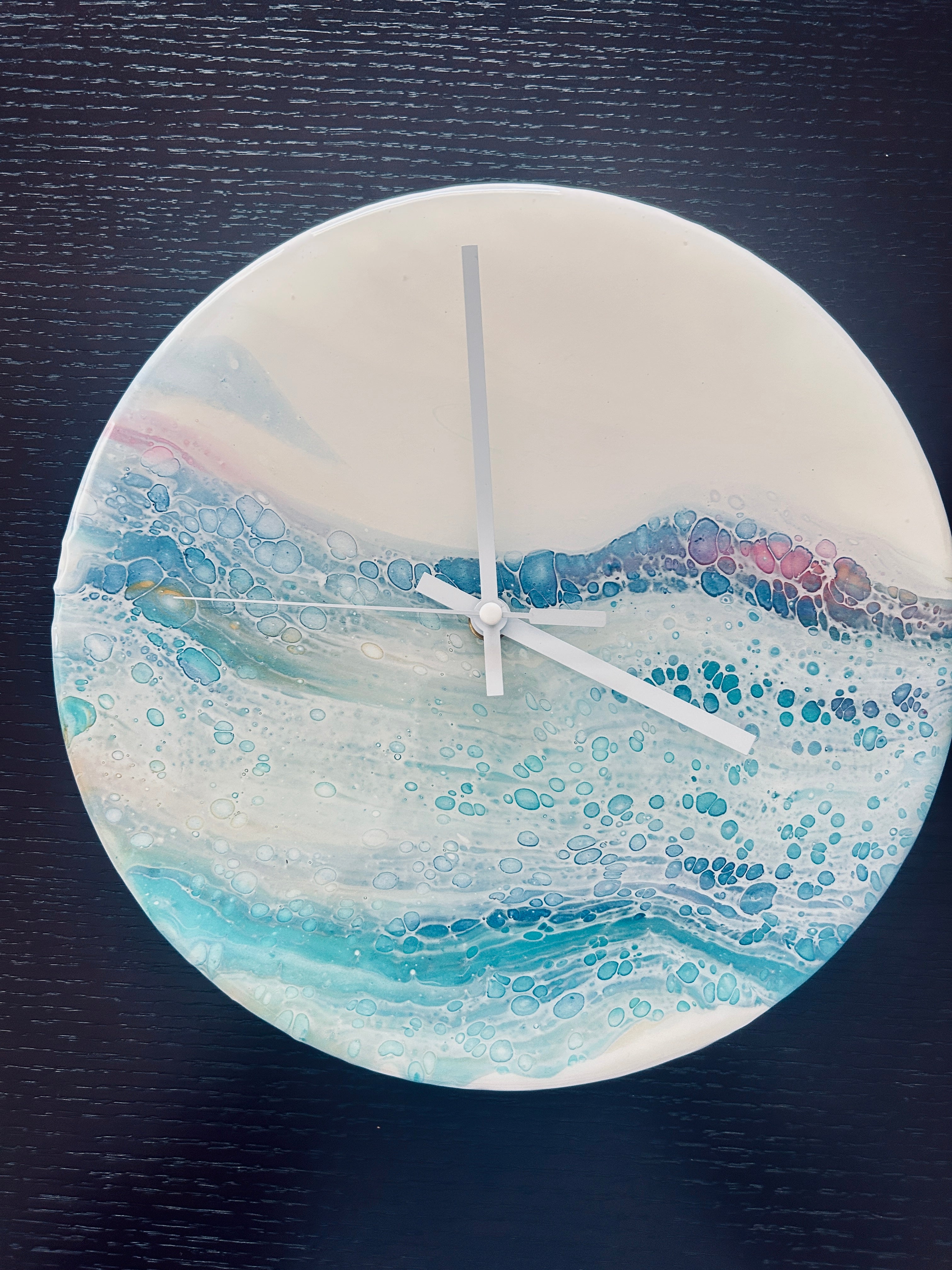 Timber Clock | 30cm Fluid Art/Resin |Blue - White