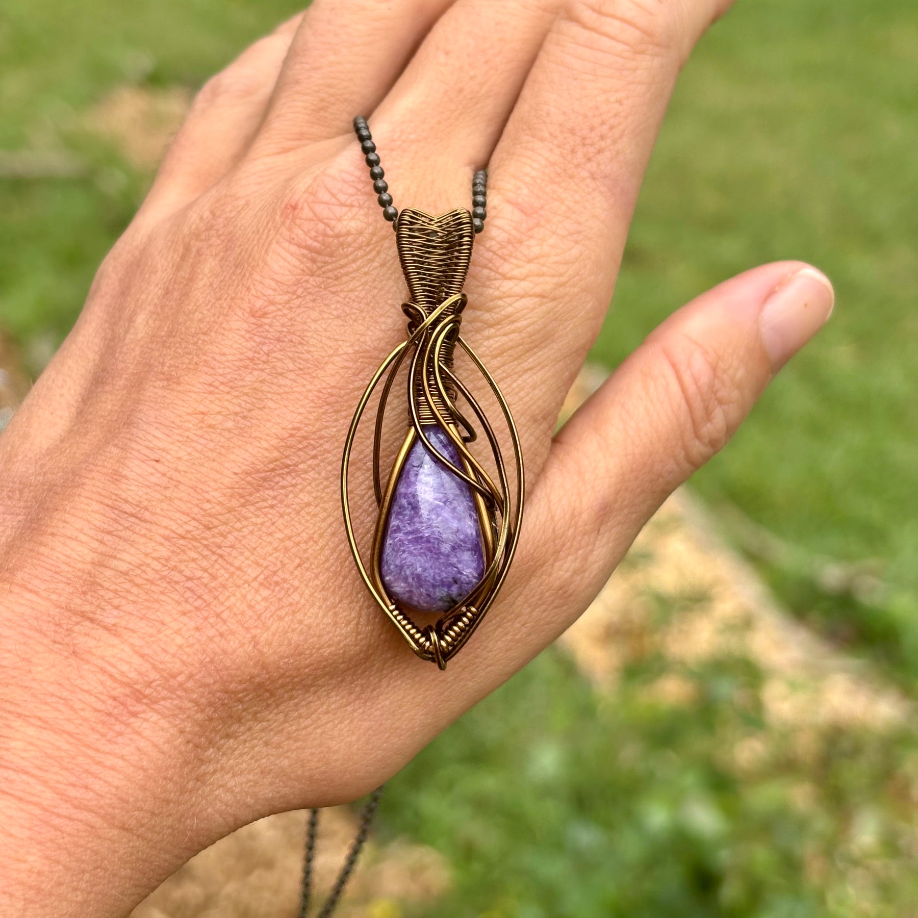 Purple Charoite Crystal pendant simple copper necklace