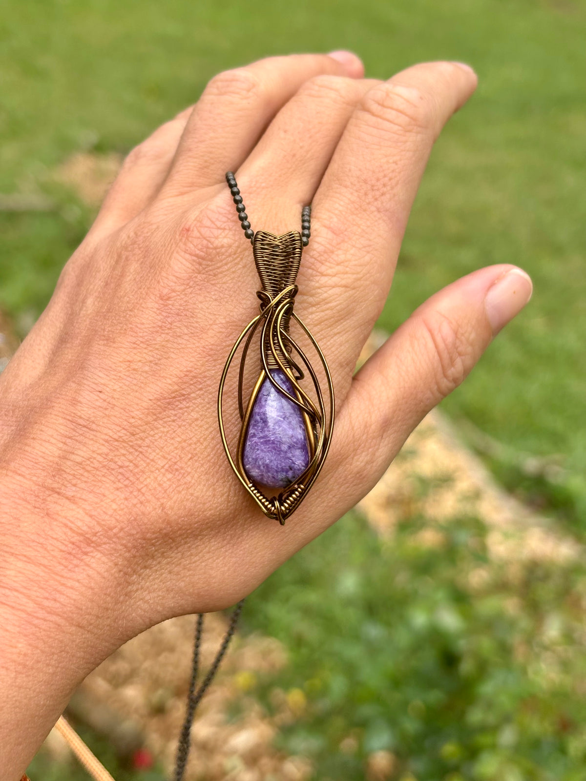 Purple Charoite Crystal pendant simple copper necklace