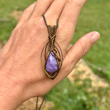 Purple Charoite Crystal pendant simple copper necklace