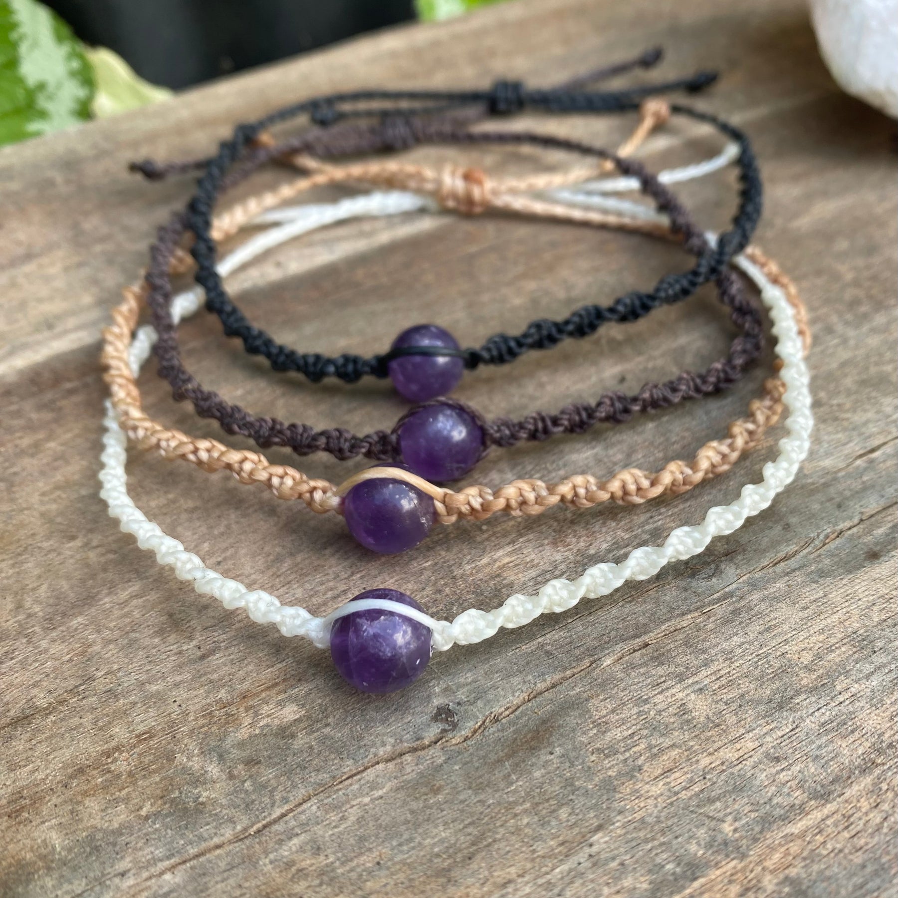 Amethyst Beaded Anklet: Macrame Adjustable Waterproof
