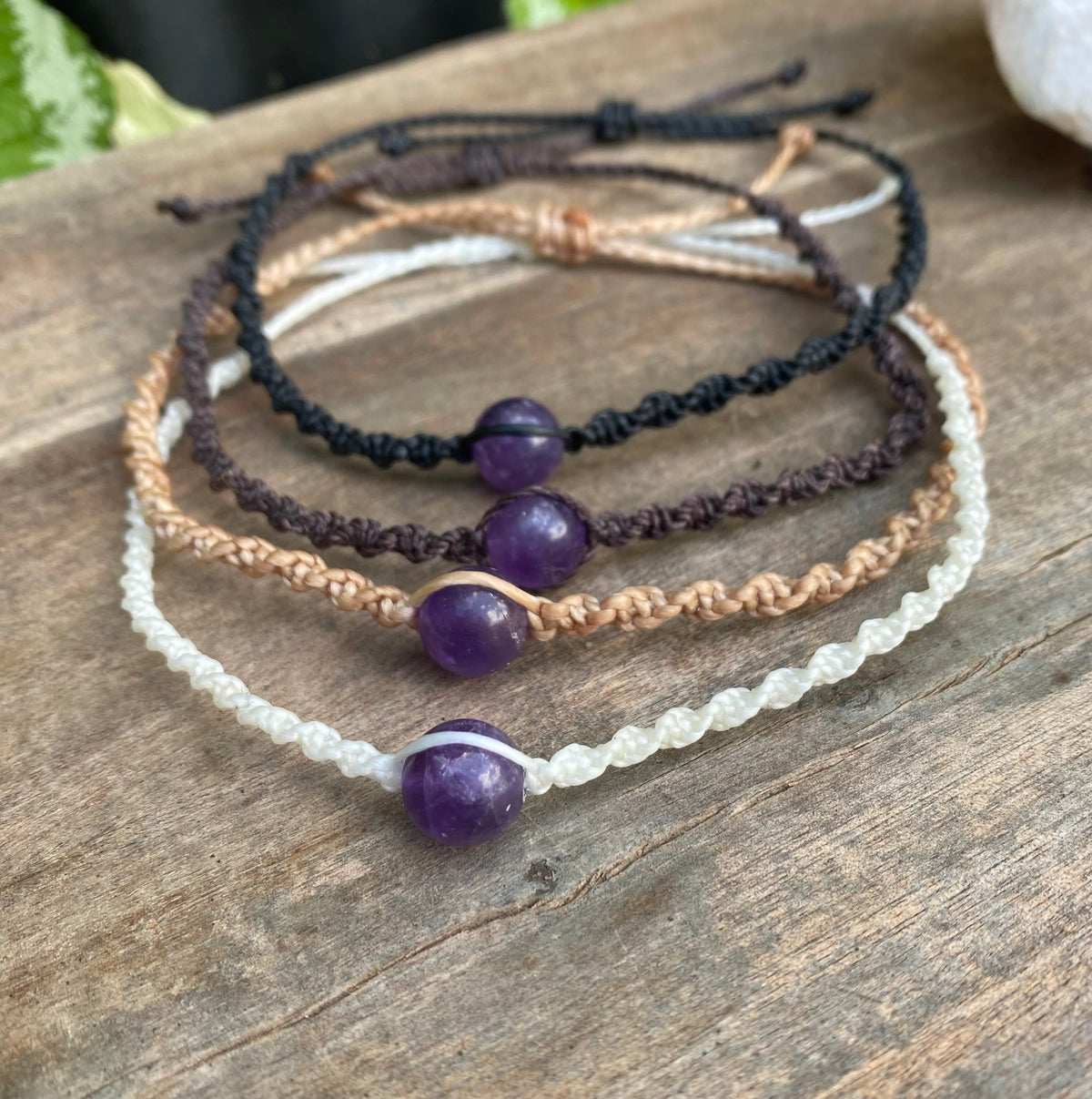Amethyst Beaded Anklet: Macrame Adjustable Waterproof