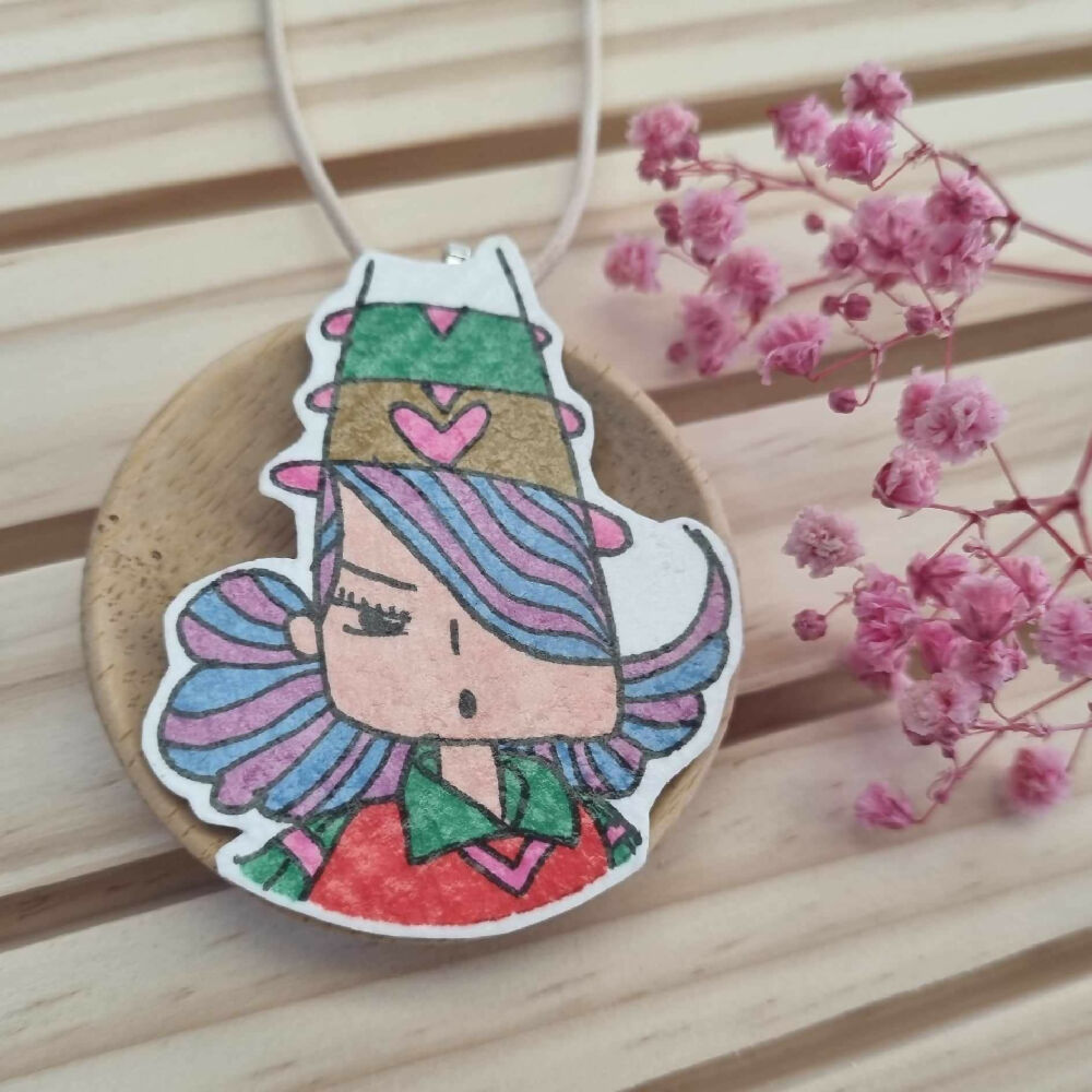 Whimsigirl Jewelry Series : Original Ink Illustration Necklace Pendant