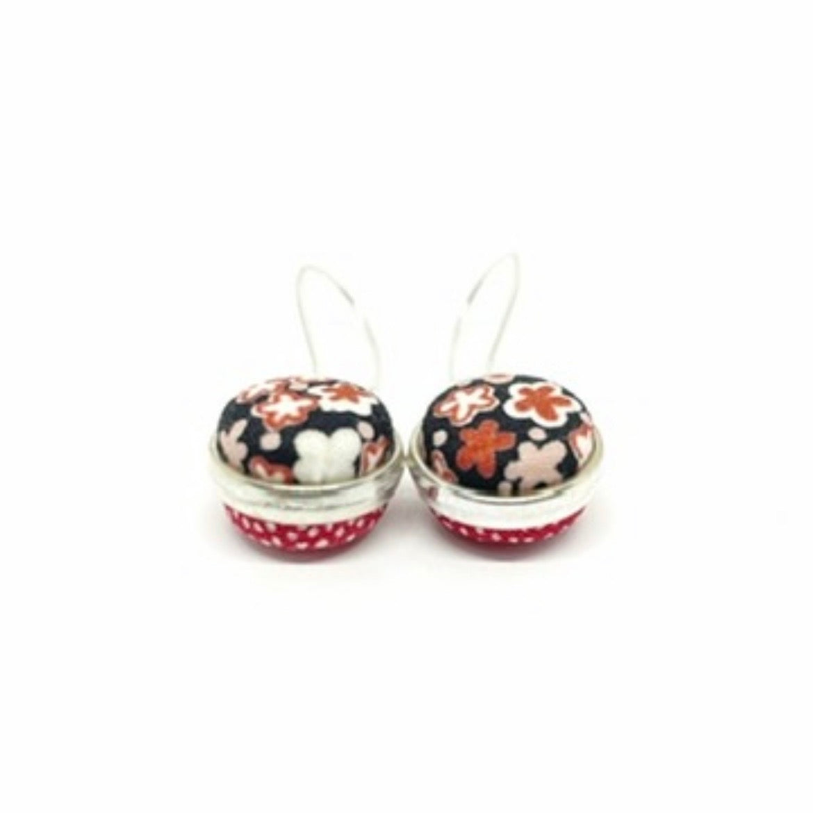 Double Sided Fabric Button Earrings - Black and Pink