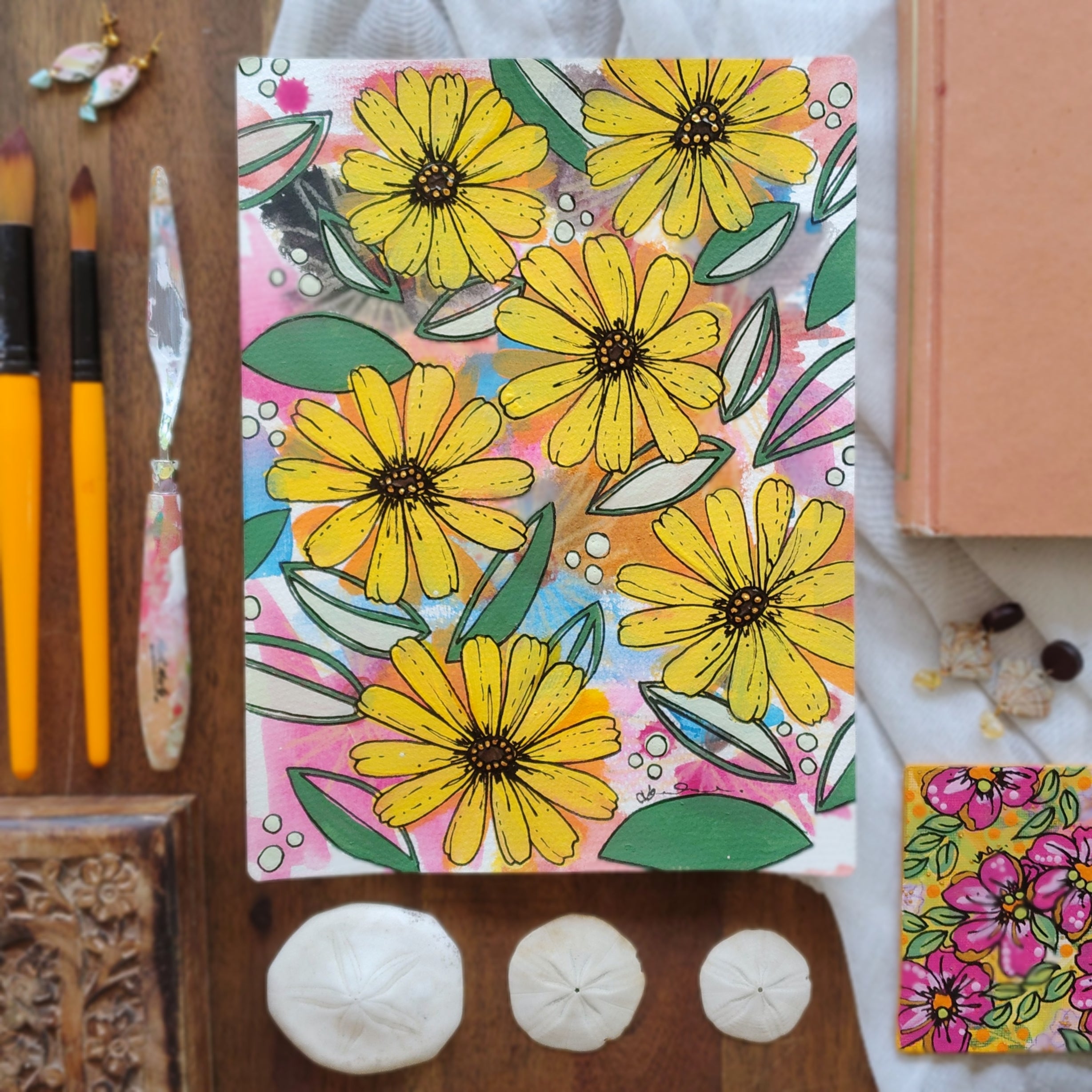 Origianl Art - "Yellow Flowers for Fun" - Abstract Art