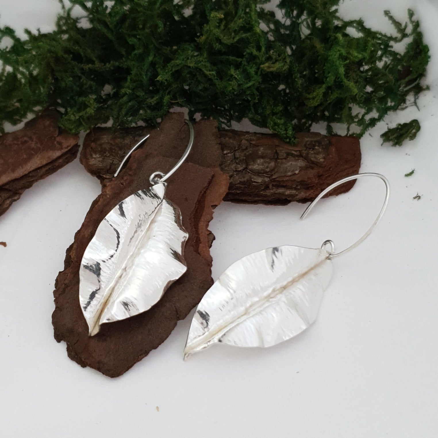 Silver leaf earrings - bright finish