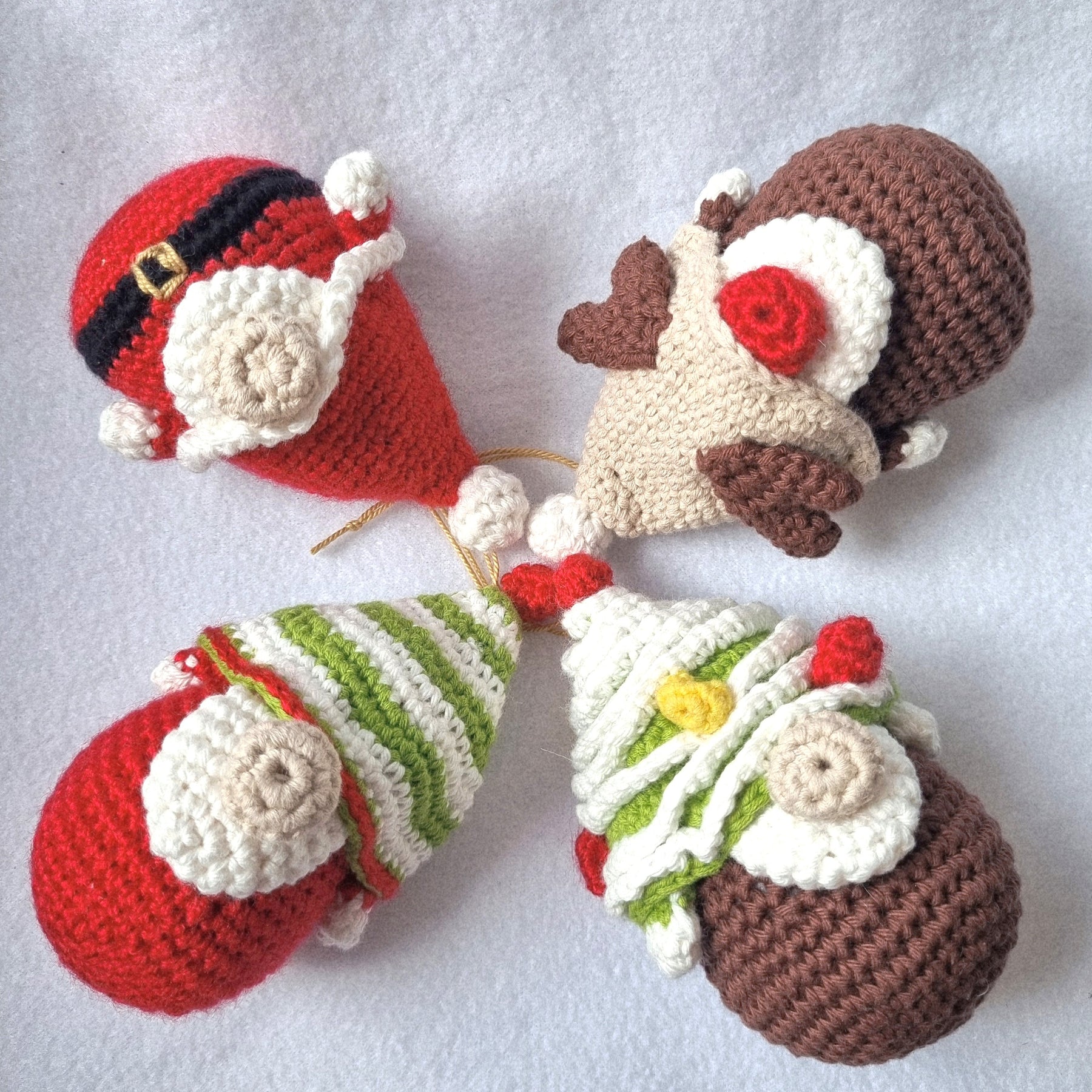 Handmade Christmas Gnome Baubles - 4pce set - crochet - BB51