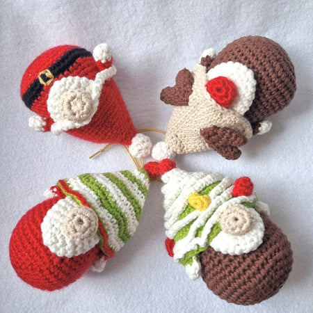 Handmade Christmas Gnome Baubles - 4pce set - crochet - BB51
