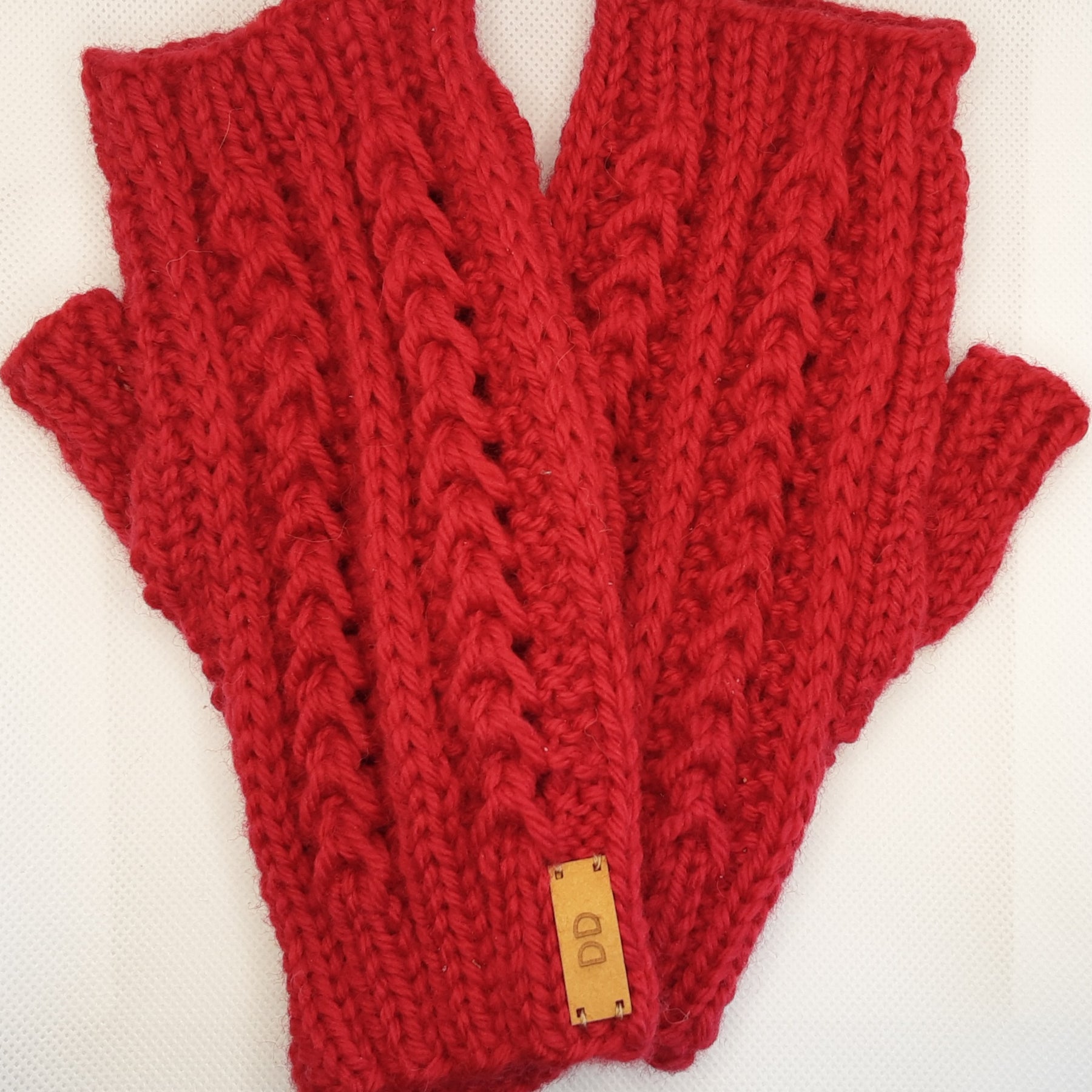 Pure wool red fingerless mittens