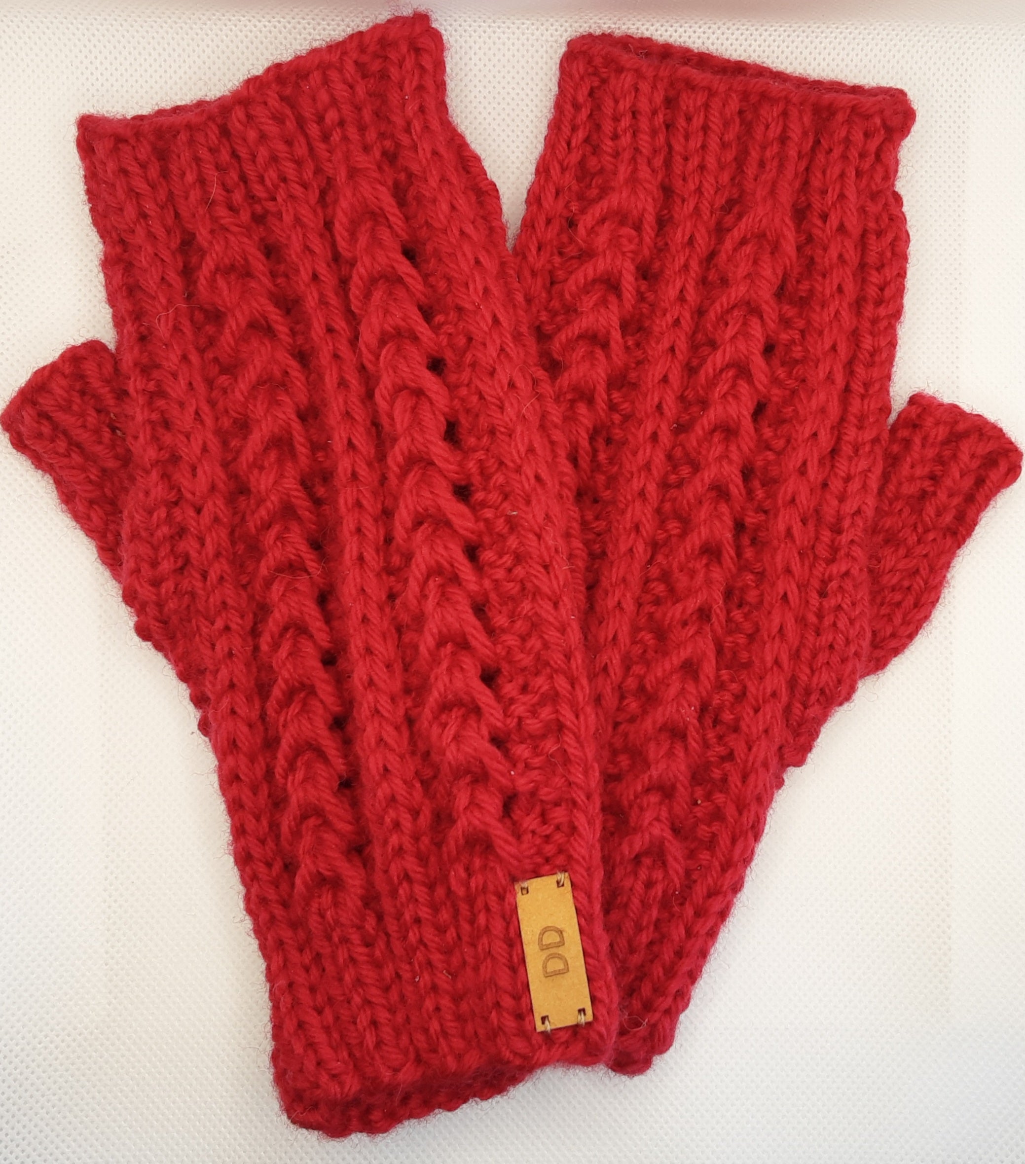 Pure wool red fingerless mittens