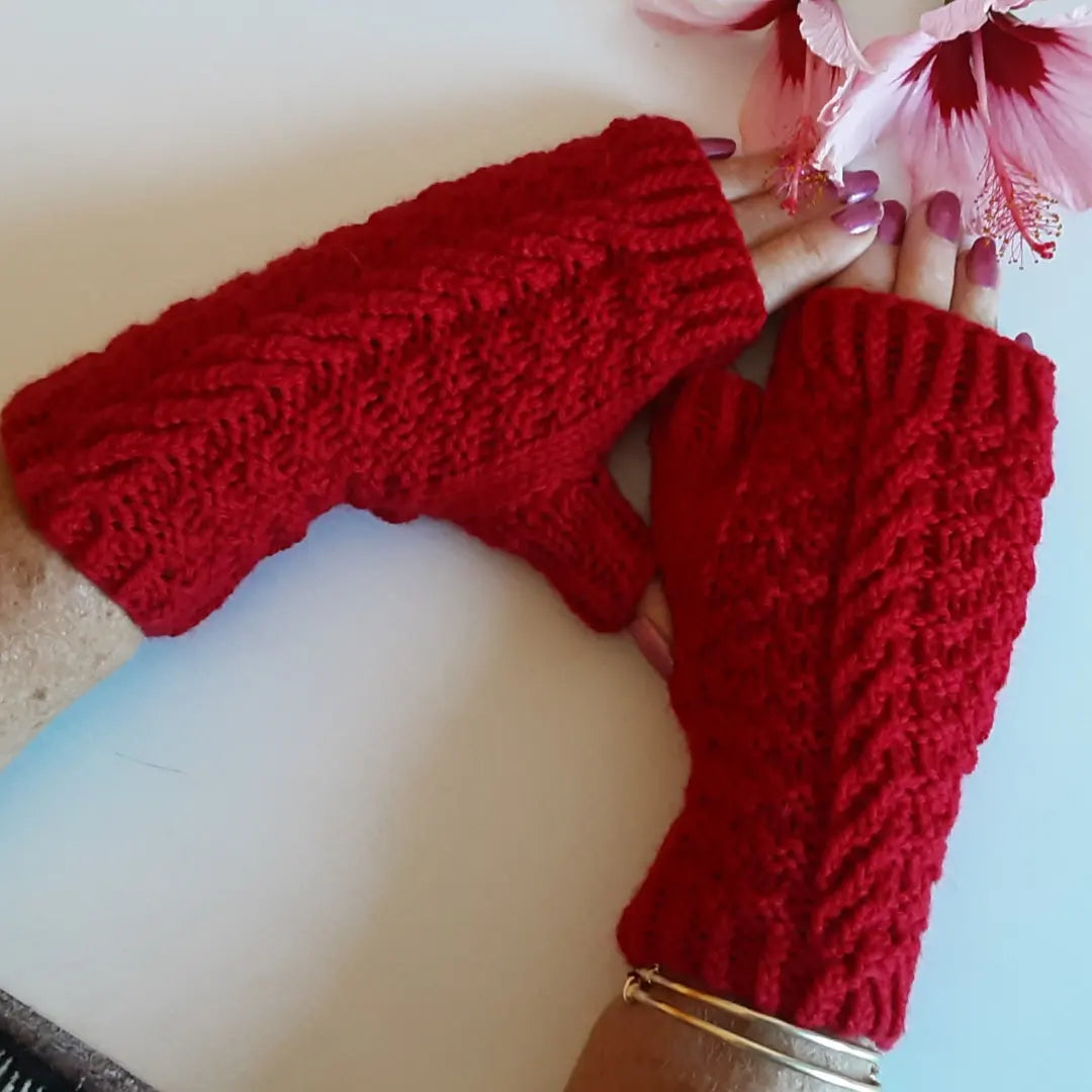 Pure wool red fingerless mittens