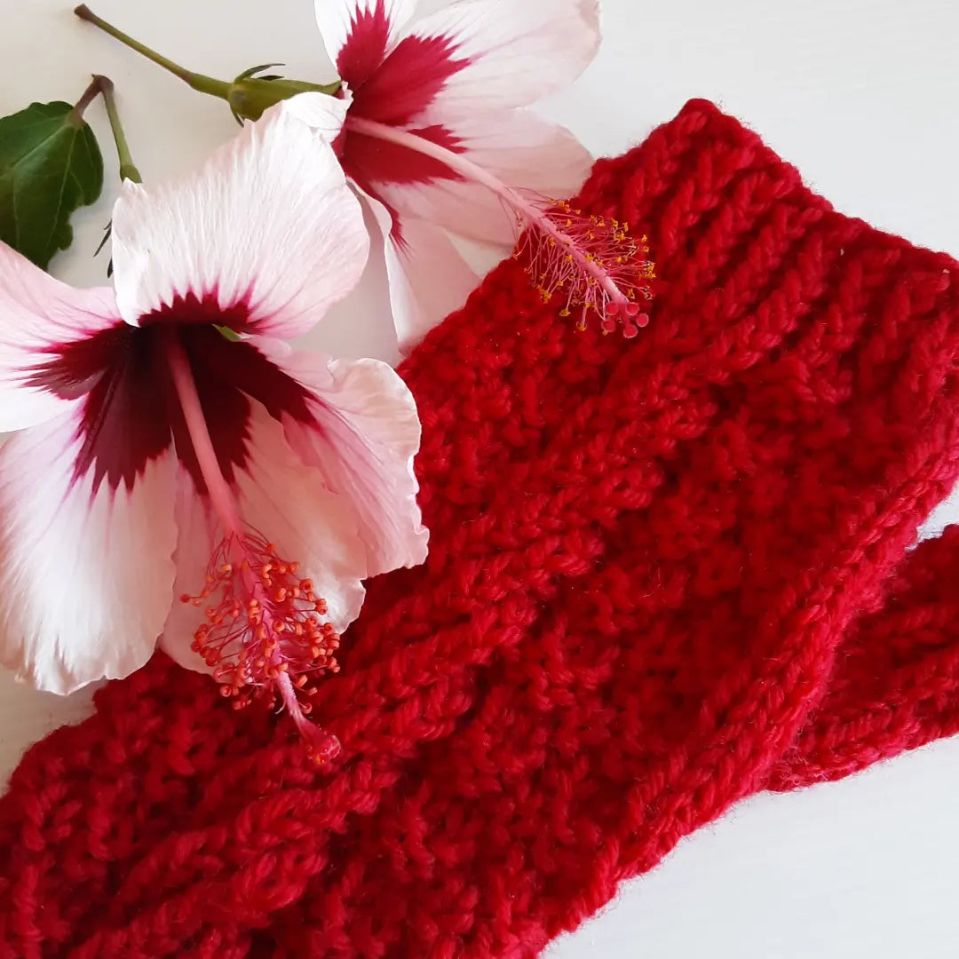 Pure wool red fingerless mittens