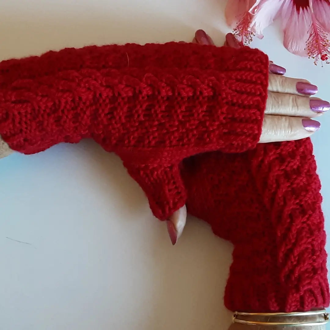 Pure wool red fingerless mittens