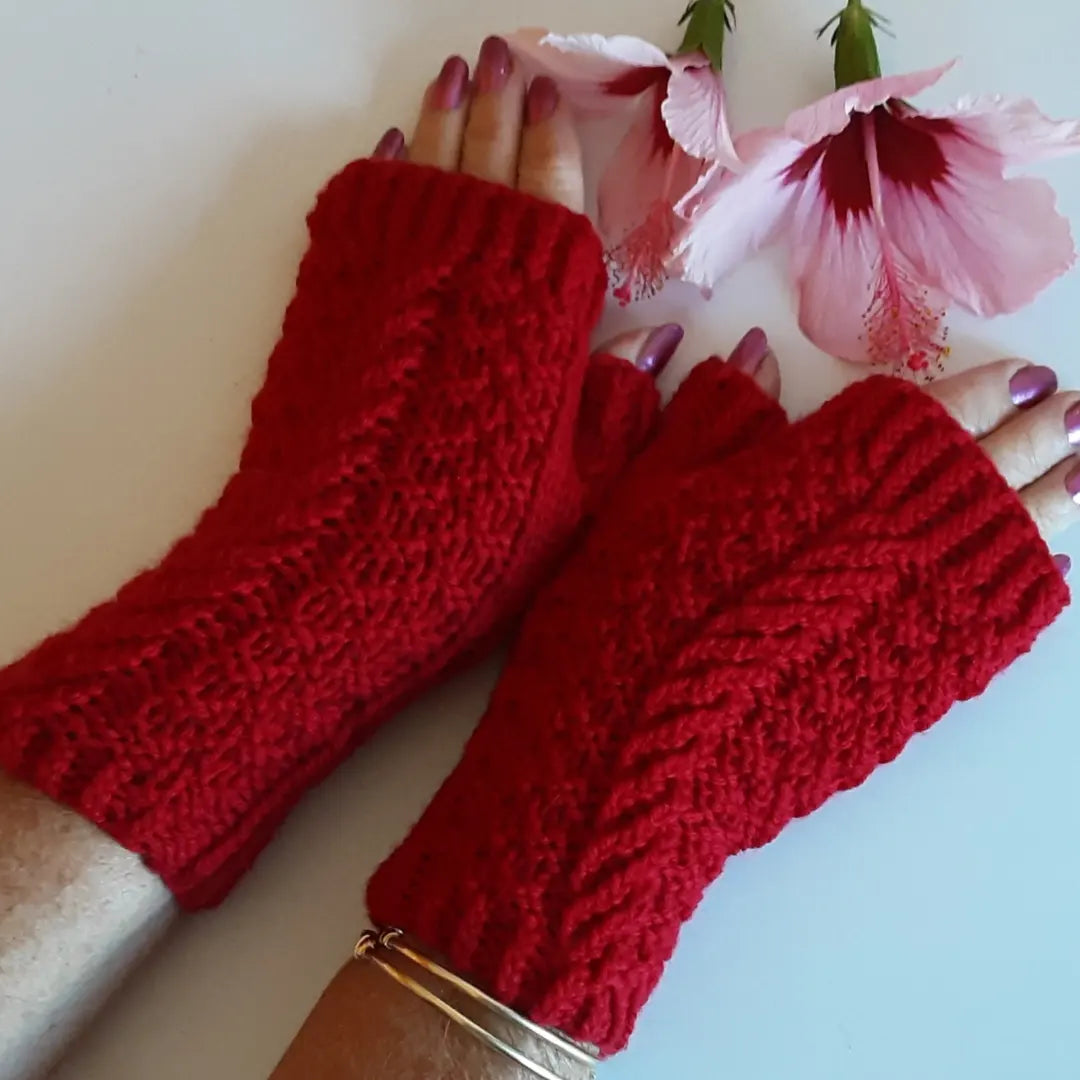 Pure wool red fingerless mittens