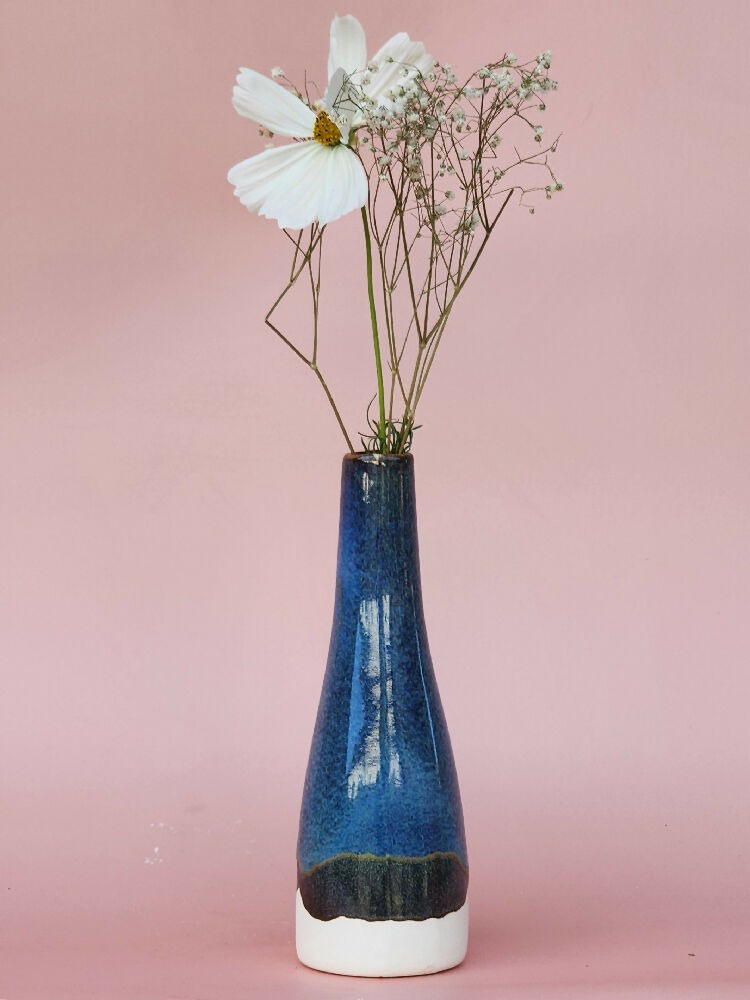 Handmade Ceramic Bud Vase - Blue Stone Glazed