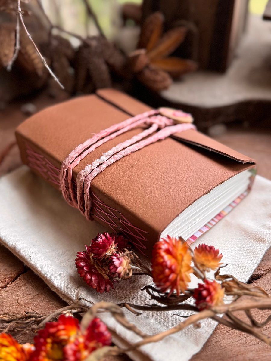 Light Tan Cross-stitched Leather A6 Journal