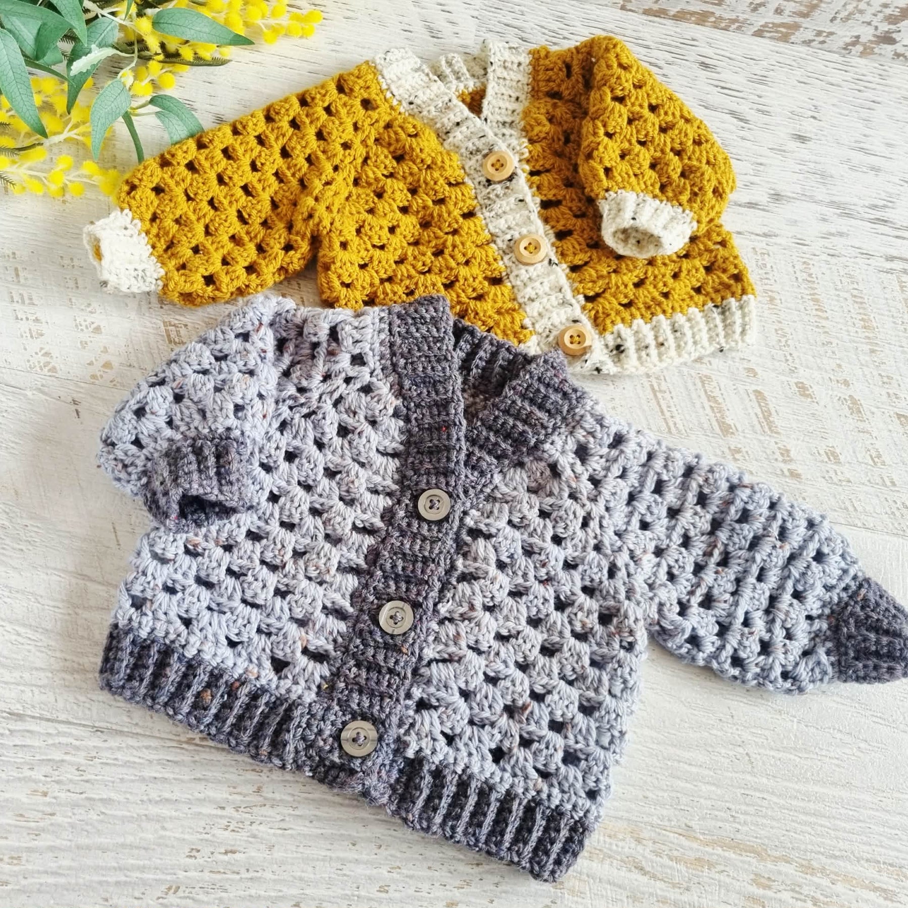 Baby Cardigan | Grey or Mustard | Newborn | Granny Stitch | Handmade | Crochet | 0-3 months