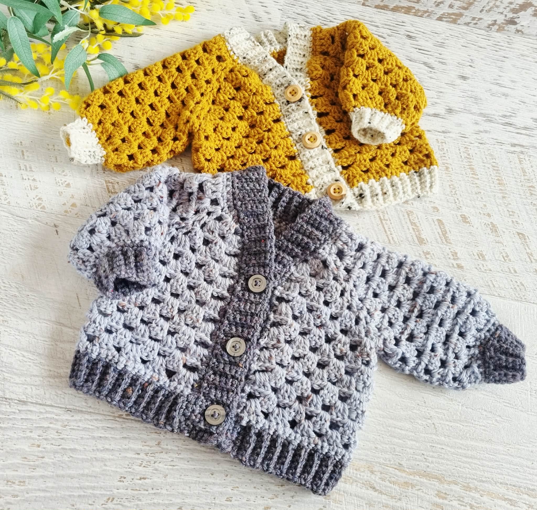 Baby Cardigan | Grey or Mustard | Newborn | Granny Stitch | Handmade | Crochet | 0-3 months