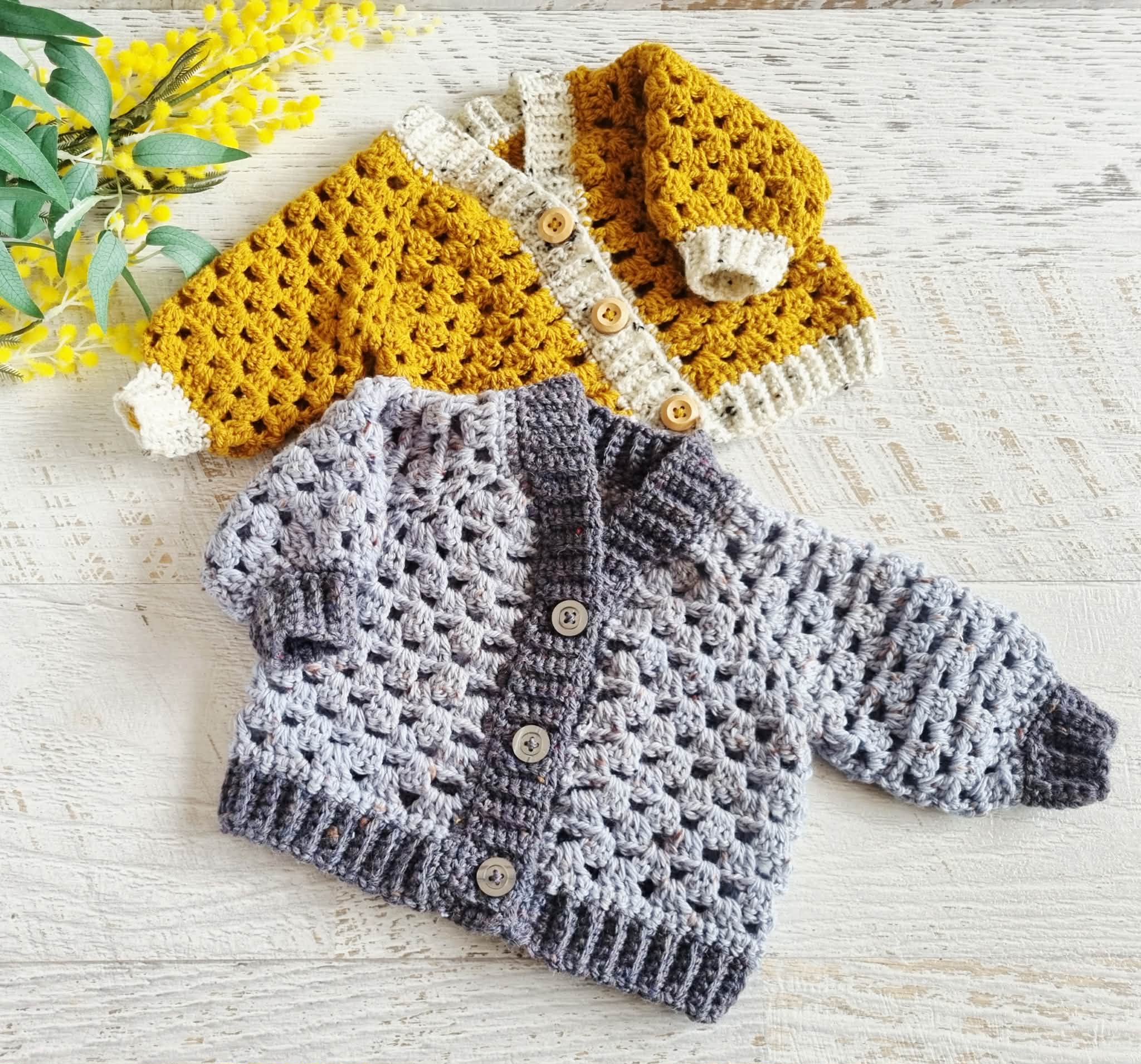 Baby Cardigan | Grey or Mustard | Newborn | Granny Stitch | Handmade | Crochet | 0-3 months
