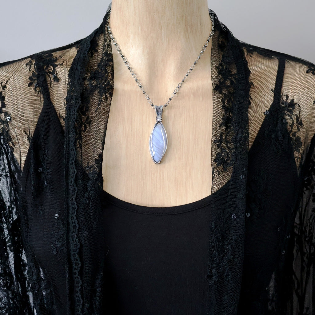 Handcrafted Blue Lace Agate Pendant - Talisman of Clear Communication