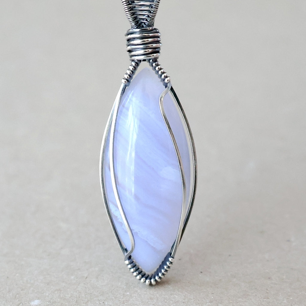 Handcrafted Blue Lace Agate Pendant - Talisman of Clear Communication
