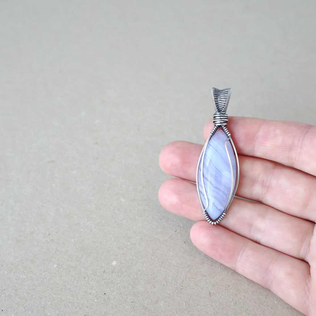 Handcrafted Blue Lace Agate Pendant - Talisman of Clear Communication