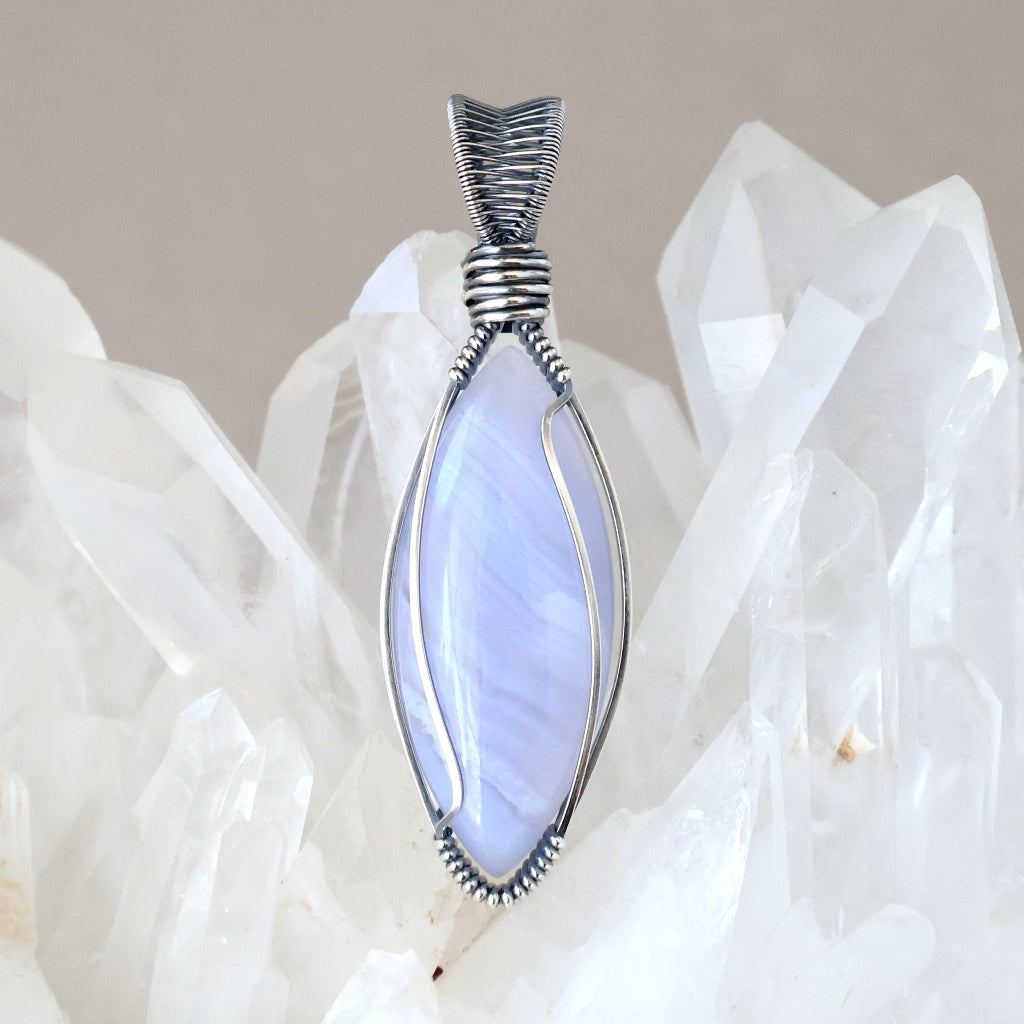 Handcrafted Blue Lace Agate Pendant - Talisman of Clear Communication
