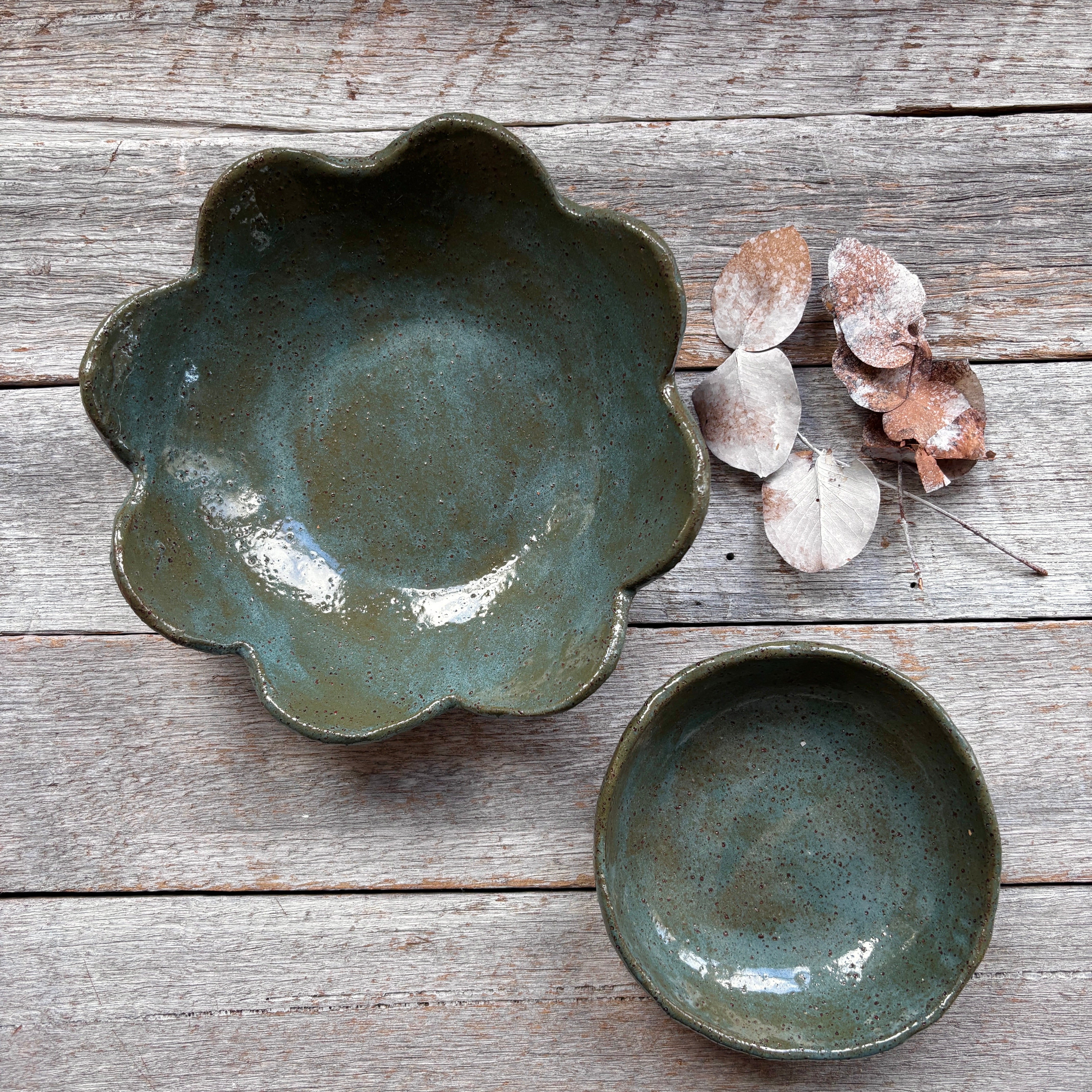 Teal Rustic Ceramic Bowls | Set of 2 | SPRING SALE BUNDLE |