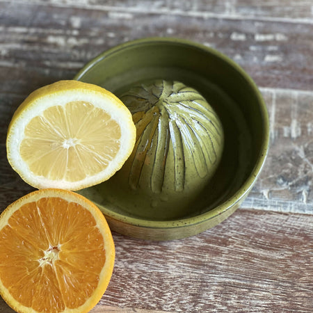 Handmade Ceramic Citrus Juicer Plate | Black Clay | Olive Speckle | Wheel Thrown | Pottery | Ceramic