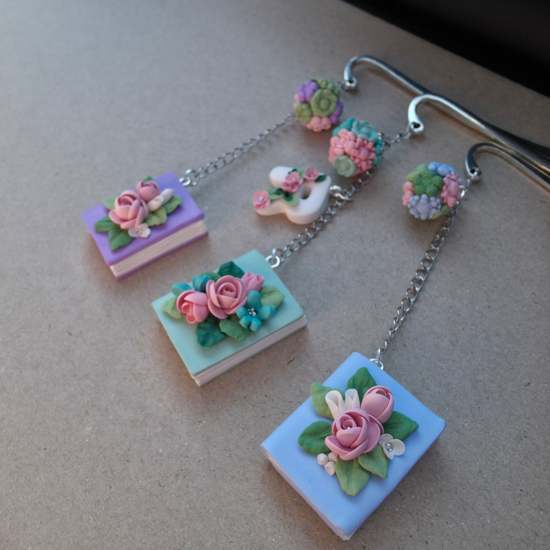 Personalised Floral Bookmark | Initial Book Bookmark | Handmade Polymer Clay Book Lover Gift