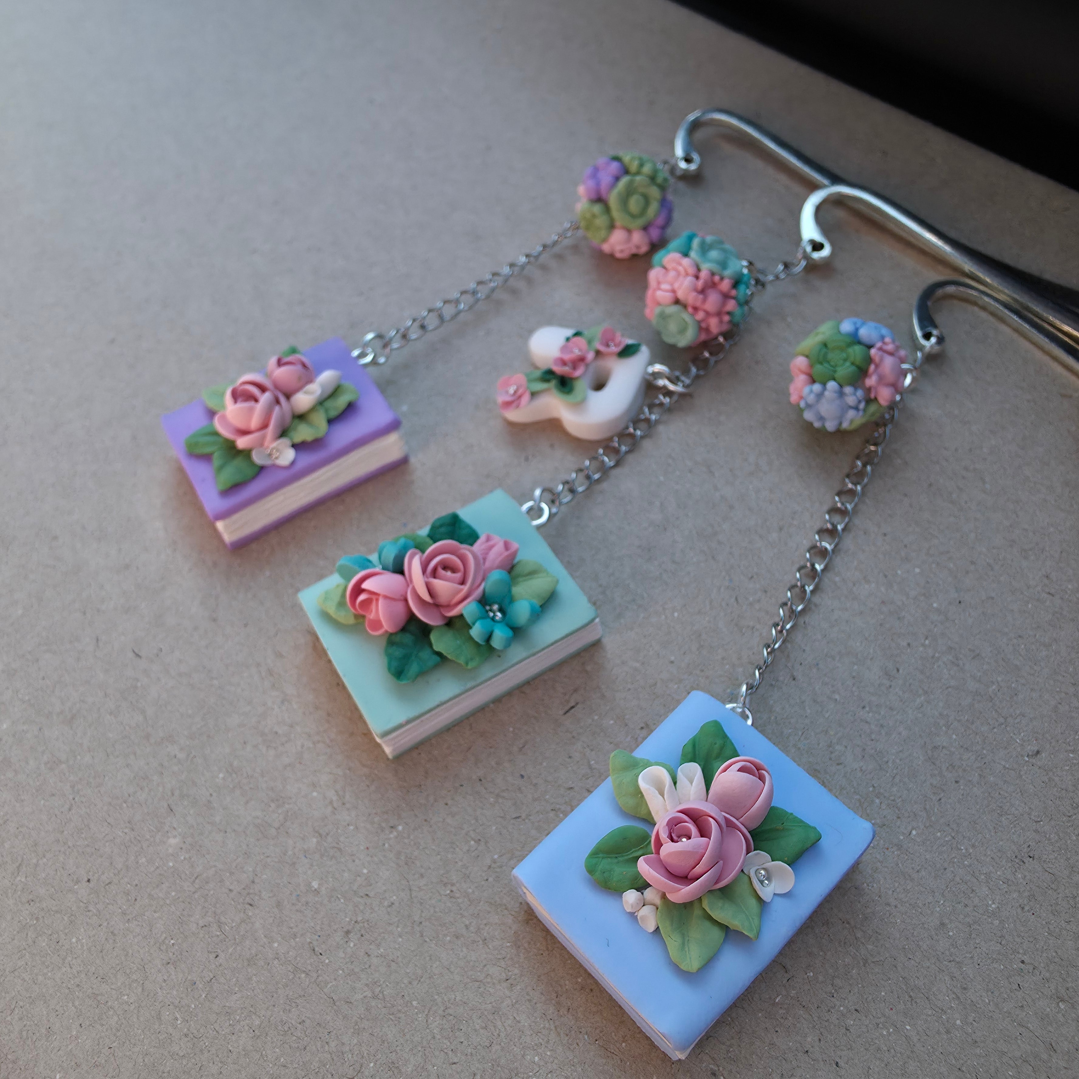 Personalised Floral Bookmark | Initial Book Bookmark | Handmade Polymer Clay Book Lover Gift