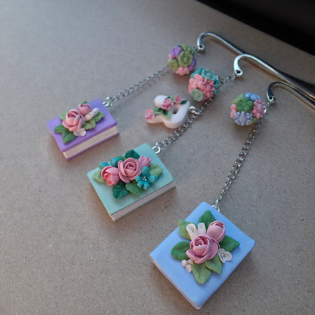 Personalised Floral Bookmark | Initial Book Bookmark | Handmade Polymer Clay Book Lover Gift