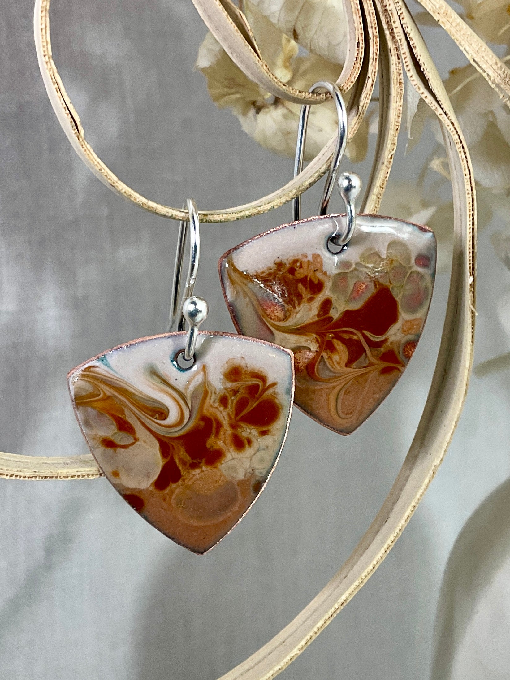Abstract swirl. Enamel earrings. Handmade
