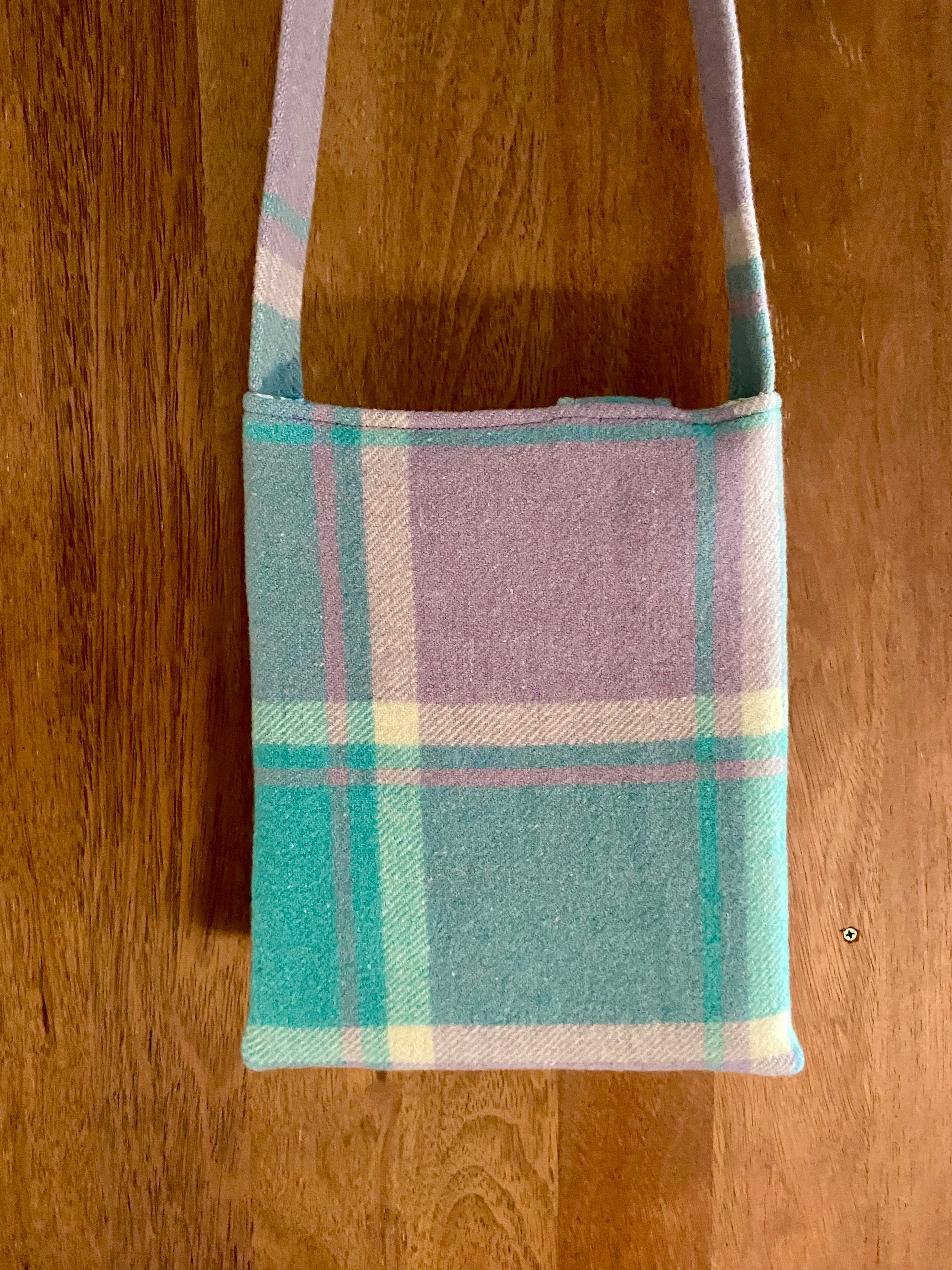 Upcycled Woollen Blanket - Cross Body Bag - Blue/Mauve