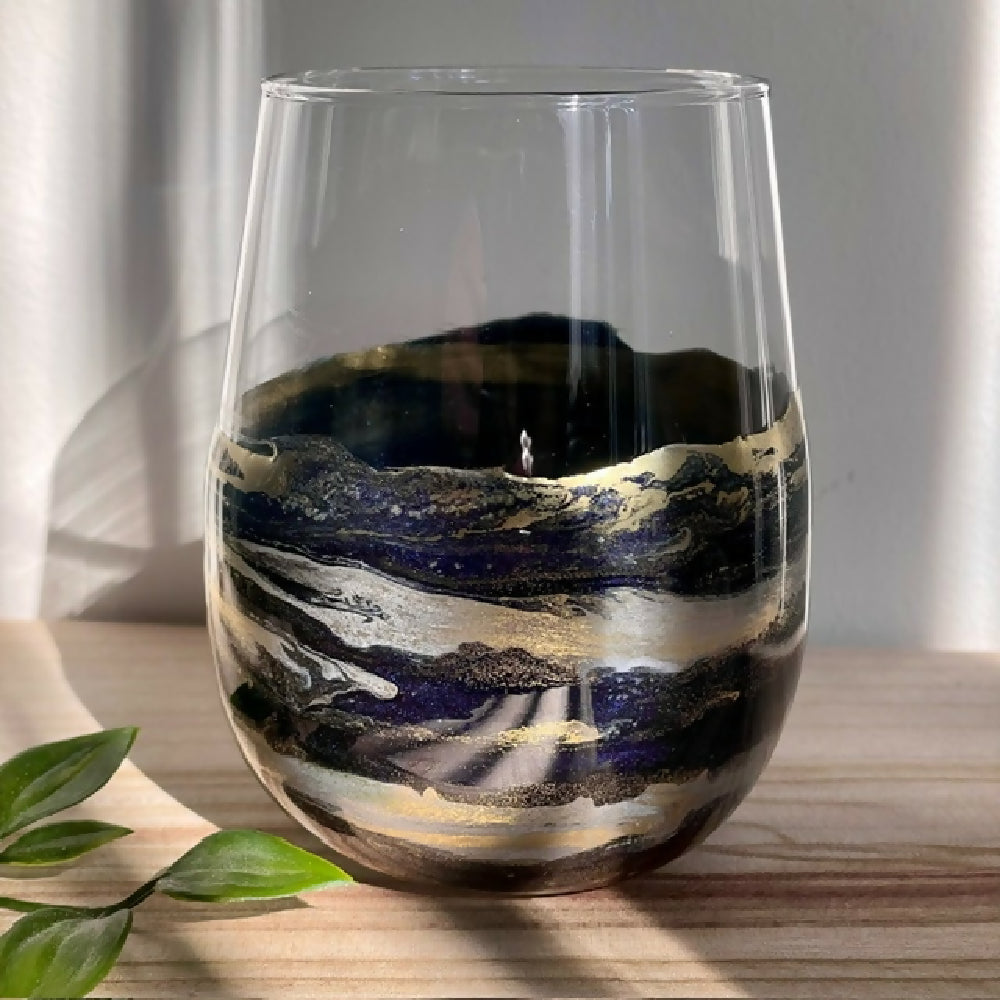 Navy and Gold Stemless Wine Glass