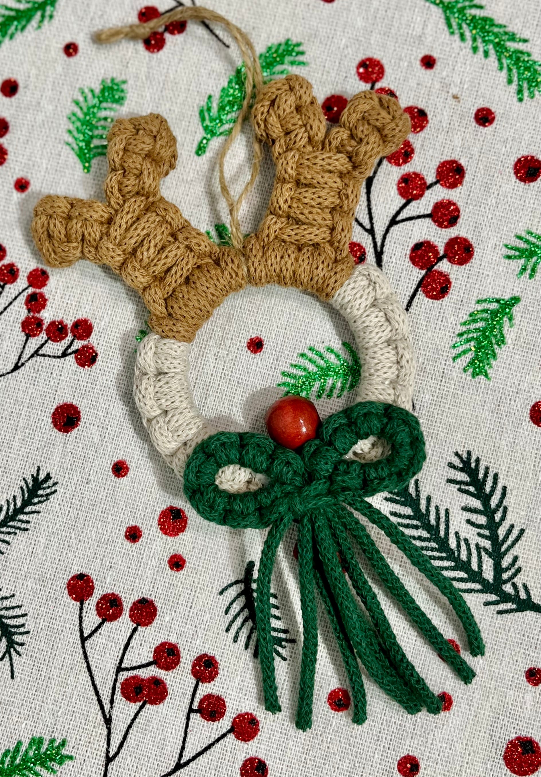 Macrame Christmas Decoration Ornament - Reindeer