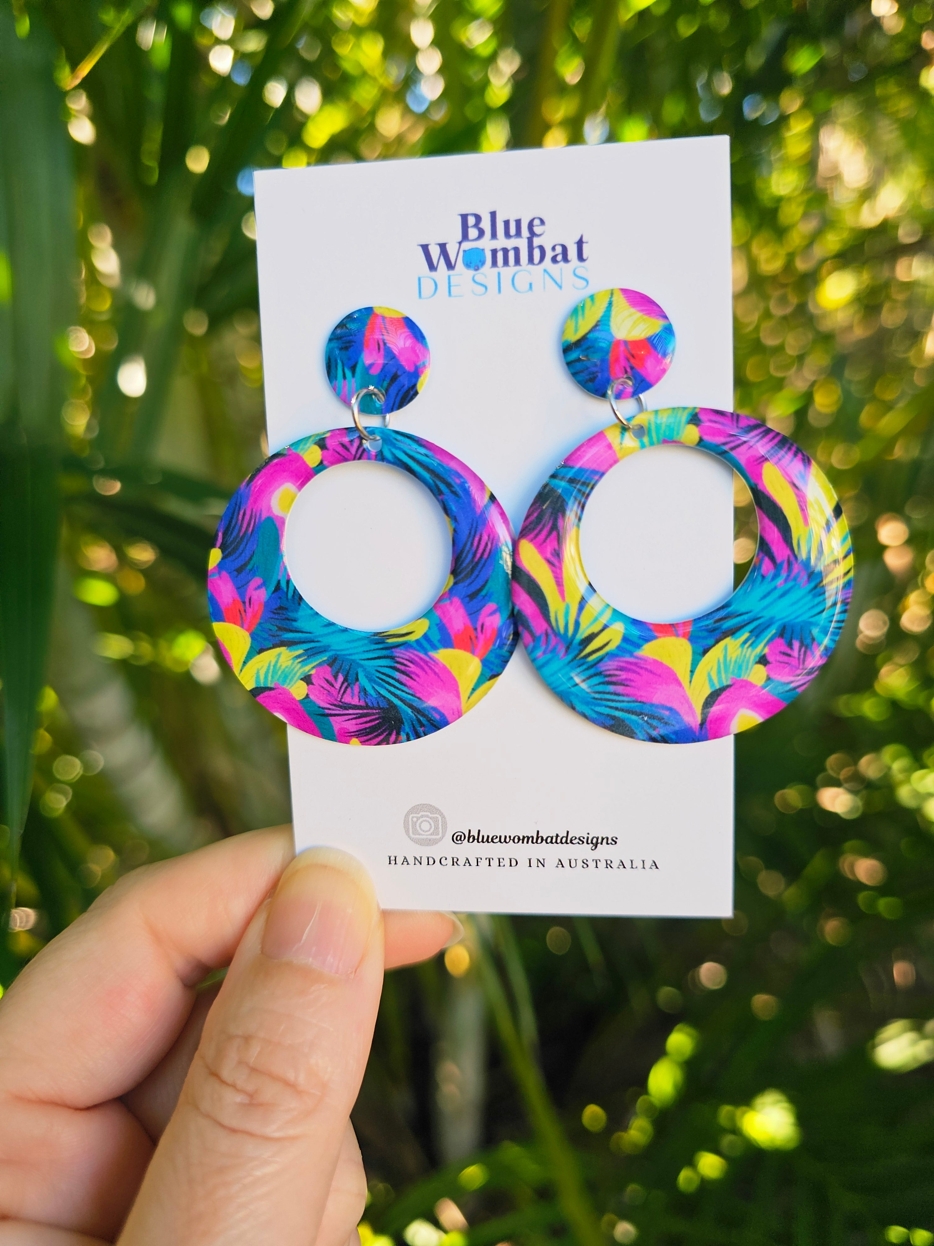 Round Hoop Yupo Paper Resin Dangle Earrings