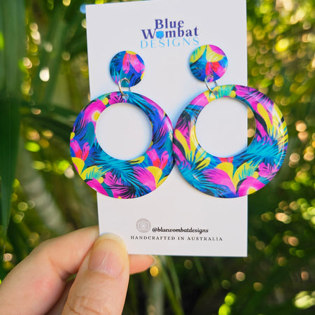 Round Hoop Yupo Paper Resin Dangle Earrings