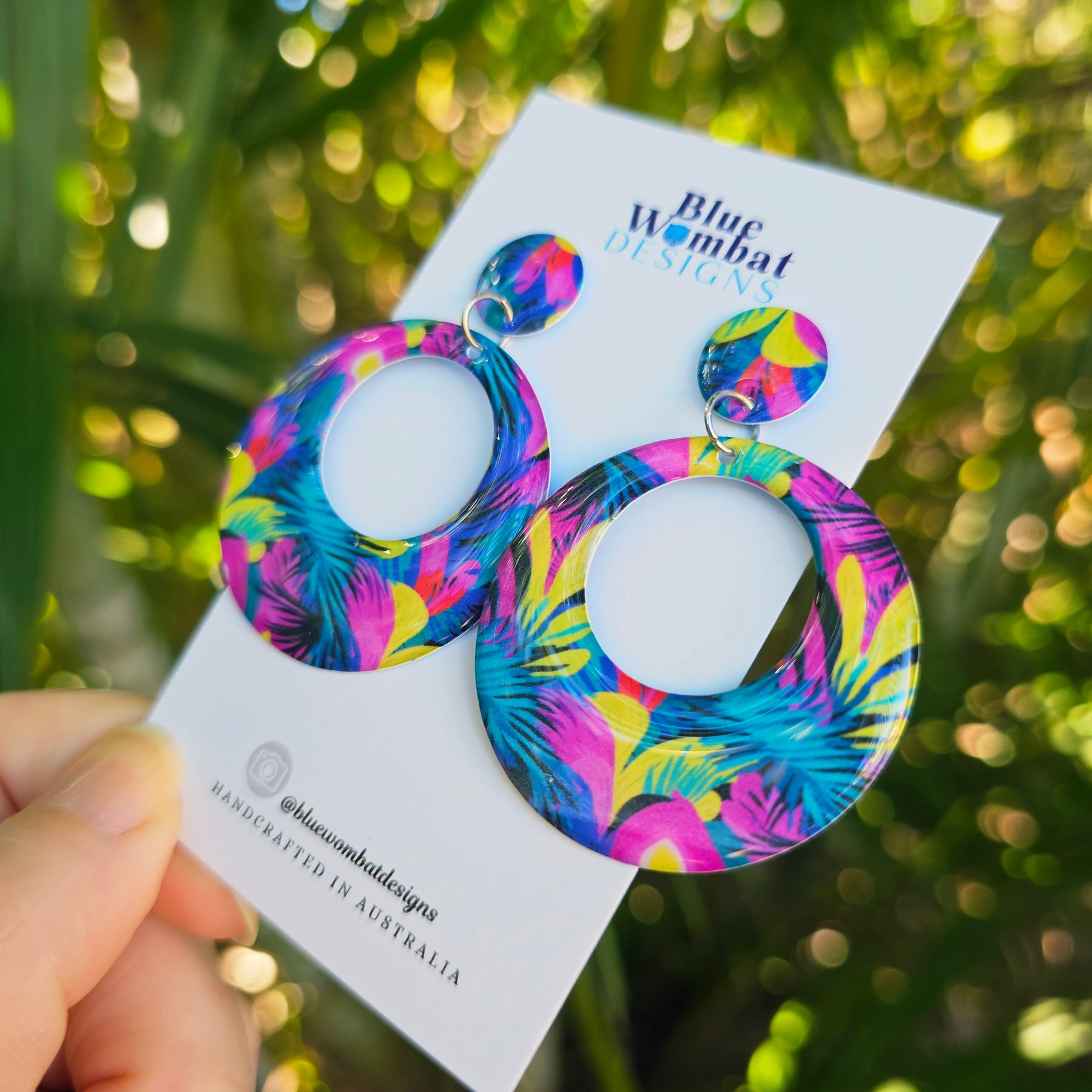 Round Hoop Yupo Paper Resin Dangle Earrings