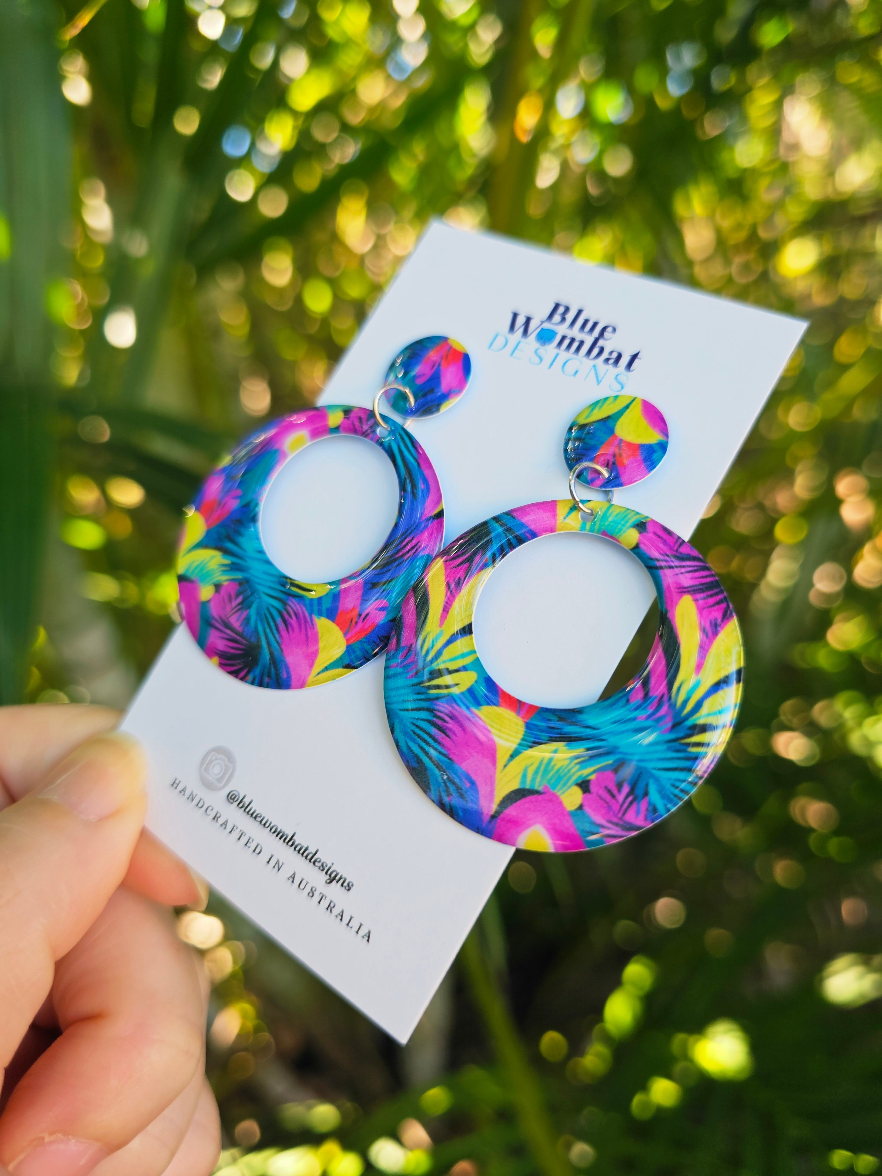 Round Hoop Yupo Paper Resin Dangle Earrings