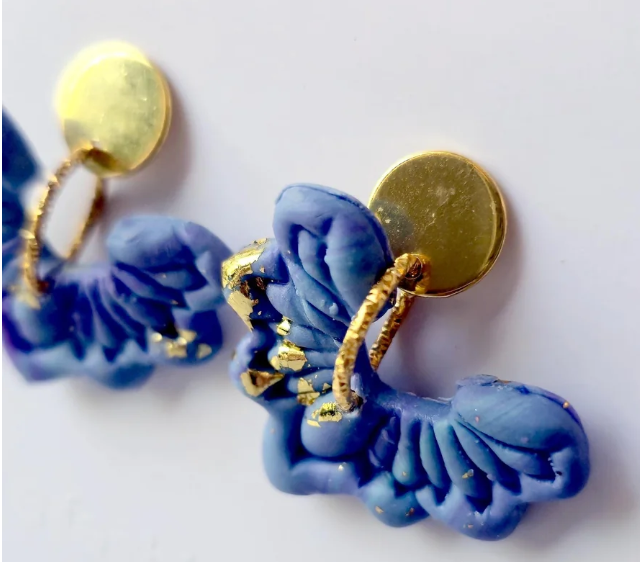 Blue & Violet Butterfly Wing Polymer Clay Earrings