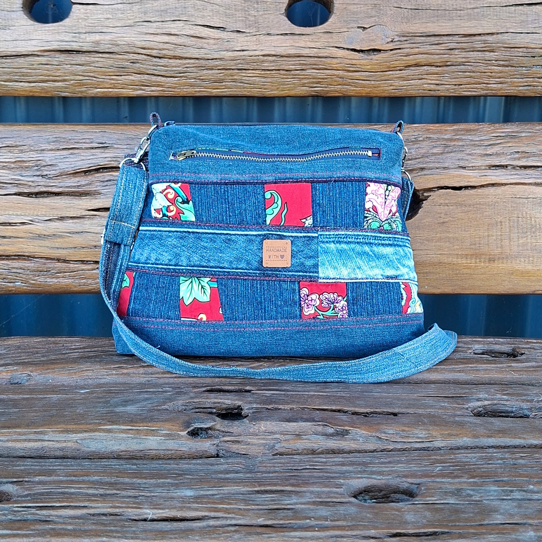 SALE - Dr Zeuss Style Fabric & Recycled Denim Shoulder Bag