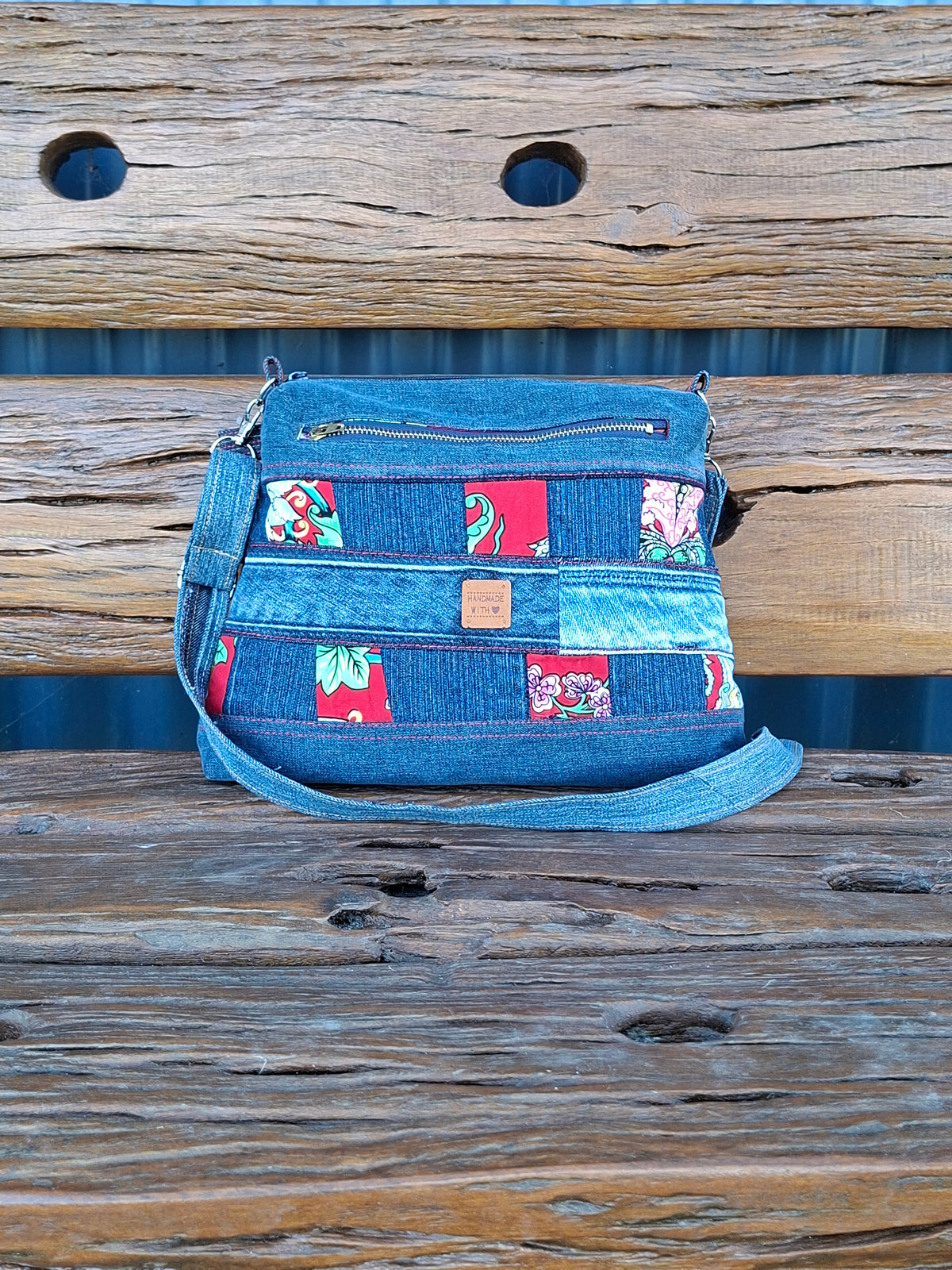 SALE - Dr Zeuss Style Fabric & Recycled Denim Shoulder Bag